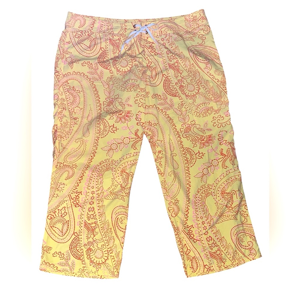 Patagonia Water Girl size 14 paisley cropped wide leg yellow vintage water beach